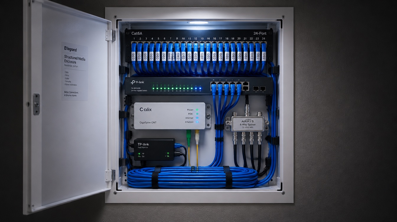 A Nuvion enclosure: every run combed, labeled and punched down to the patch panel.
